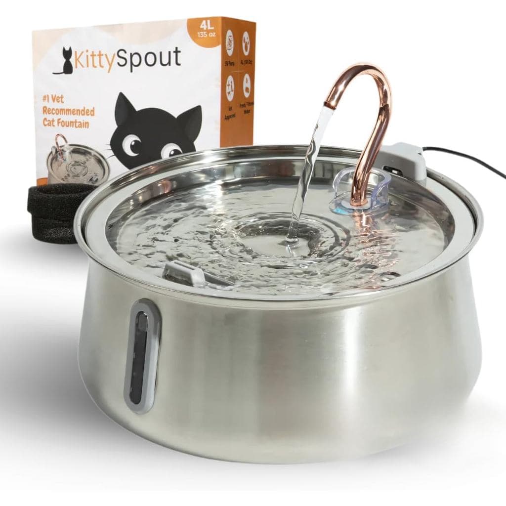 Fonte de Água para Gatos KittySpout em Aço Inoxidável, Bebedouro Automático, Tigela de Água com Circulação Silenciosa, L