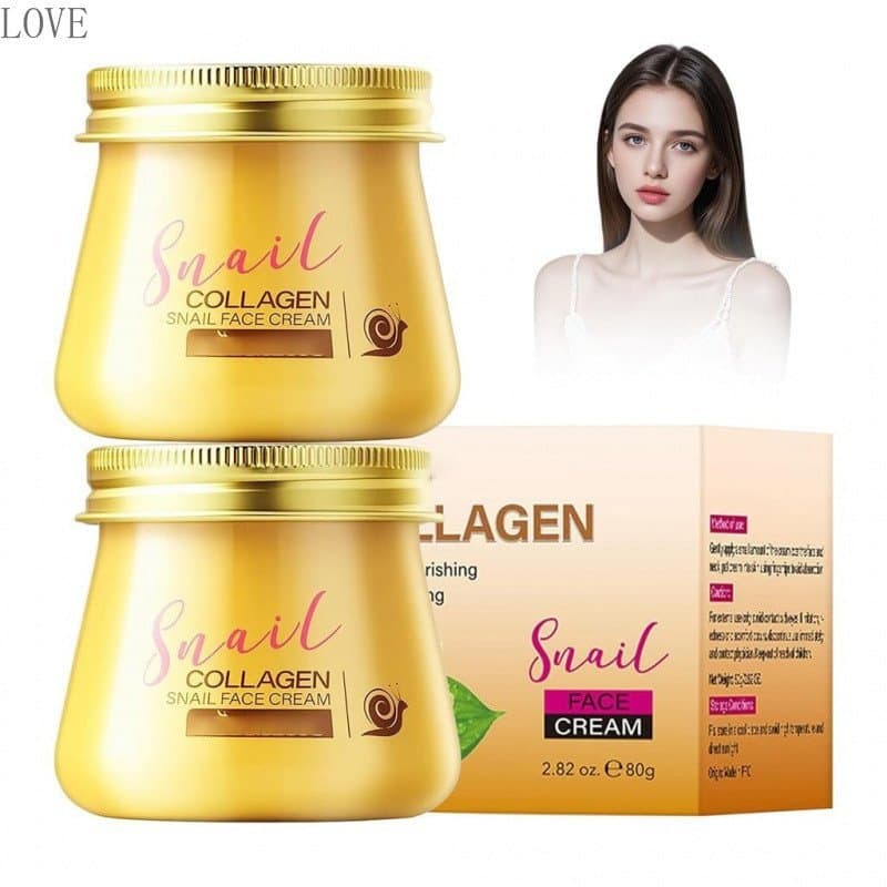 2 frascos de creme facial de colágeno de caracol, creme hidratante, anti-envelhecimento e rejuvenescedor da pele, creme
