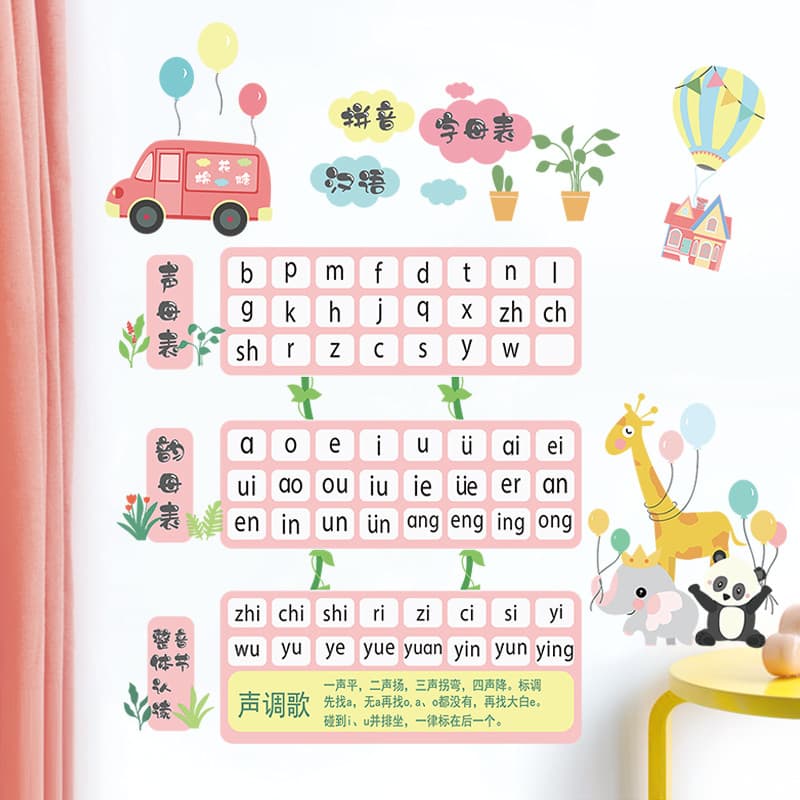 Adesivos de parede do alfabeto Pinyin chinês, primeiro grau, estudantes do ensino fundamental, Layout de sala de aula, a