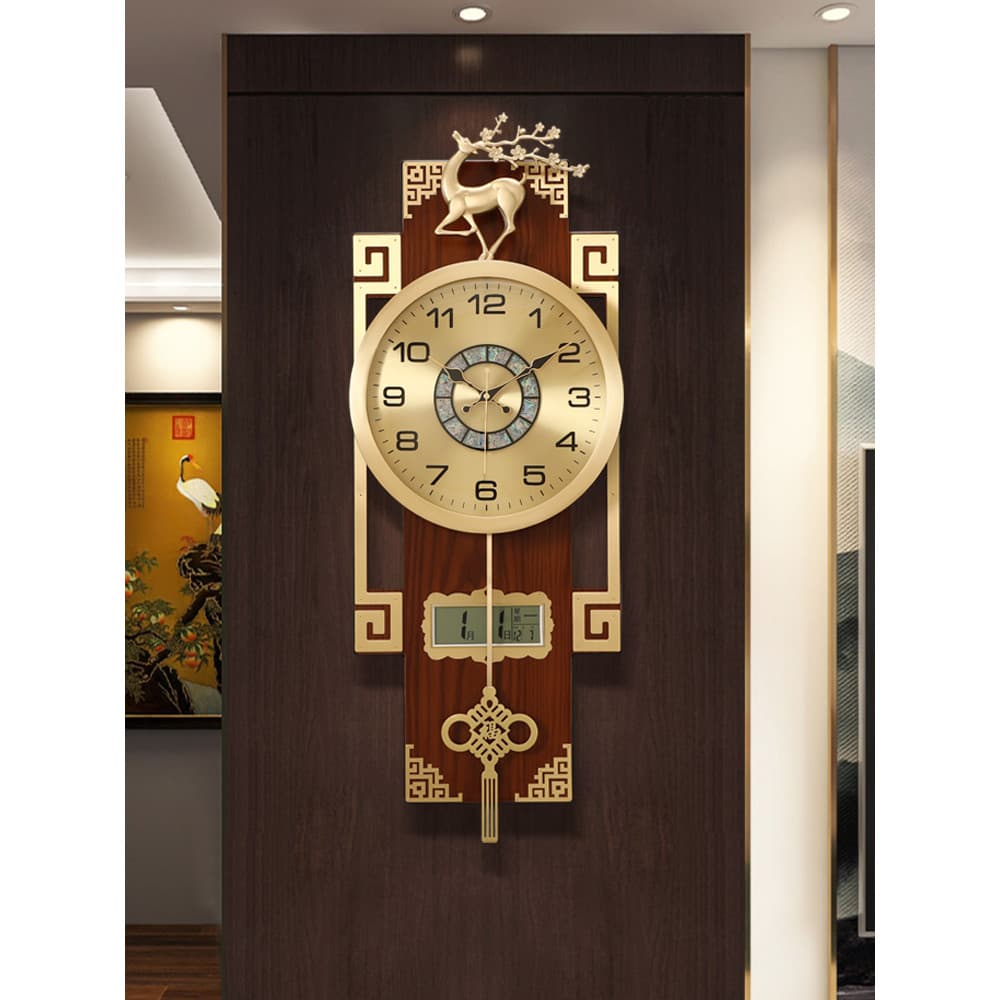 Novo estilo chinês relógio de parede sala estar luz do agregado familiar luxo High-End bronze relógio de quartzo criativ