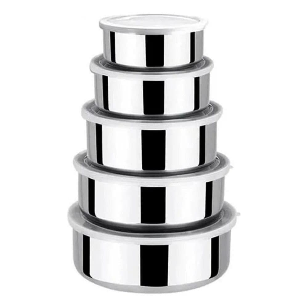 Conjunto 5 Potes Herméticos Redondos Com Tampa - Inox