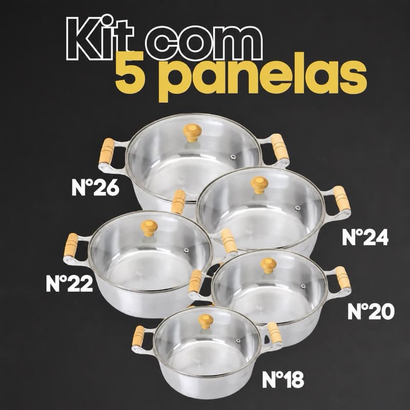 Jogo de panelas grandes com tampa de vidro da 18 a 26 em alumínio fundido grosso- cozinha. conjunto de 5 panelas