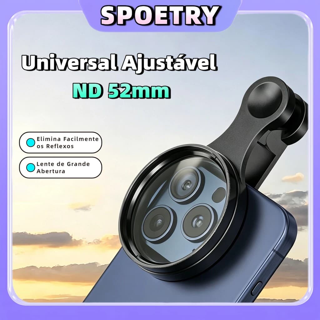 Universal Ajustável ND 52mm Lente De Câmera CPL Polarizador Telefone Móvel Clipe Anti Reflexo Com Estojo