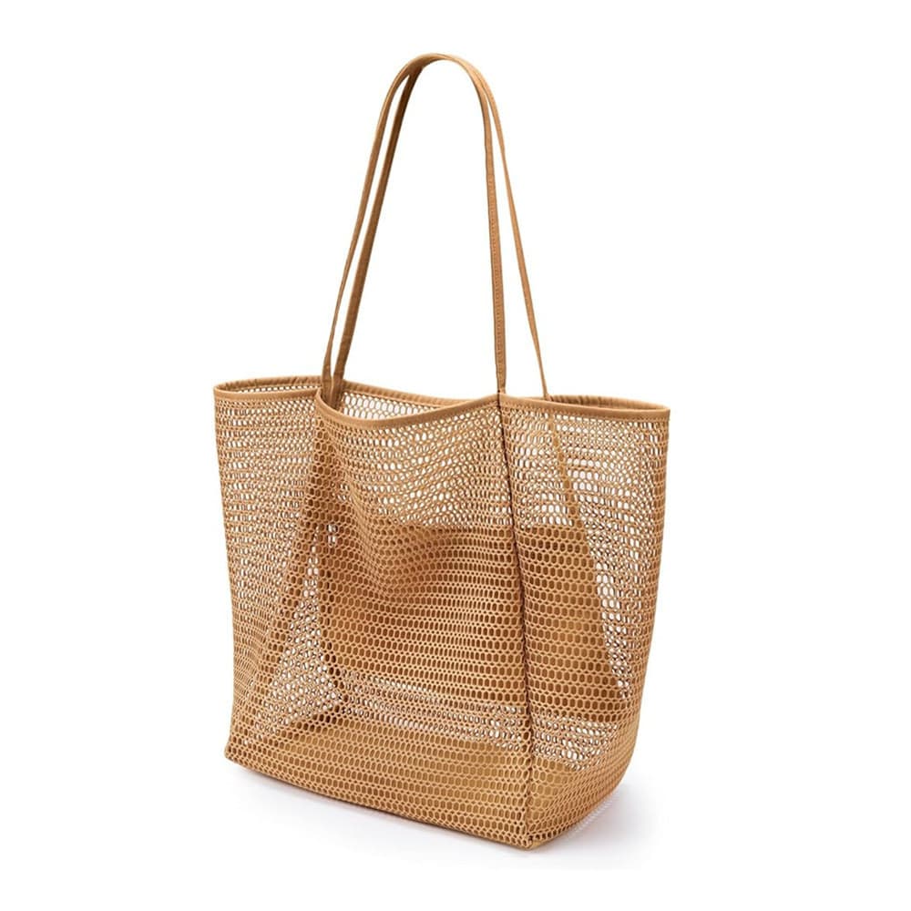 Bolsa Tote De Malha De Nylon De Praia , Sacola Casual Hobo Feminina Dobrável MAX 23L De Ombro Para Férias De Piquenique