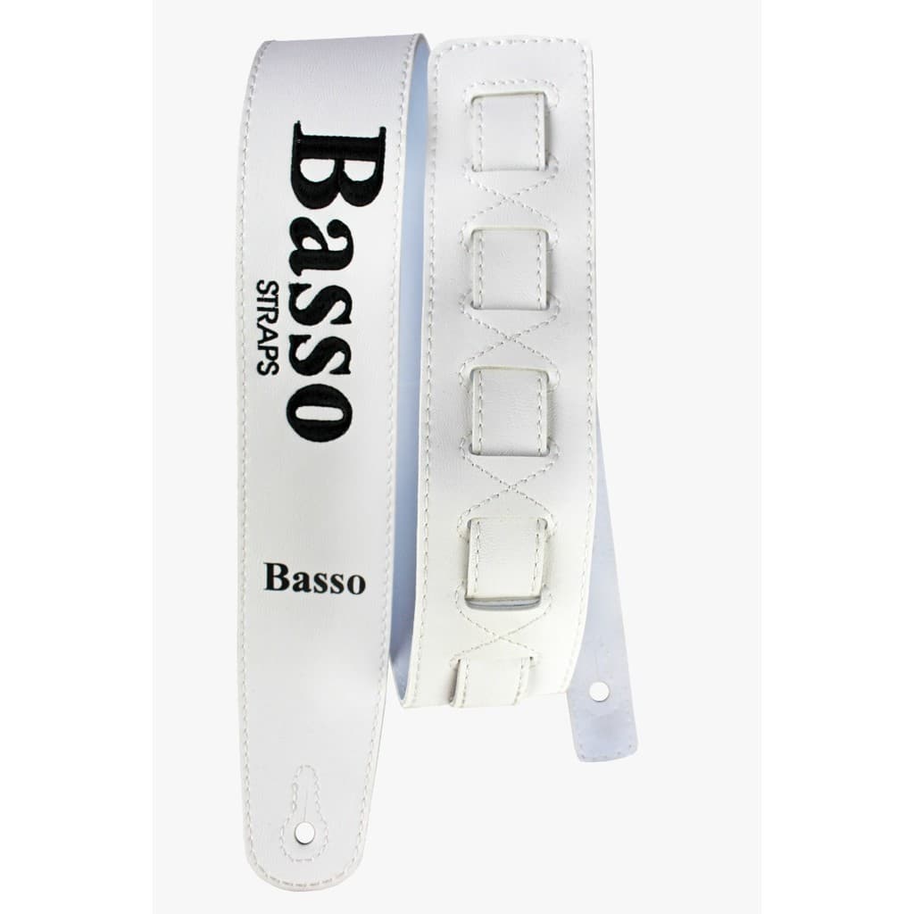 Correia Alça Guitarra Violão Baixo Basso Sintético Branco Bordado Basso Ajustável 92 à 145cm VTL PER