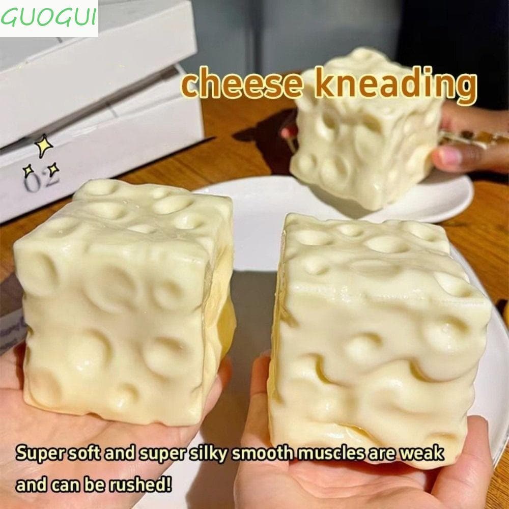 Cubo Espremido De Queijo GUOGUI , Pitada Super Macia Realista , Amarelo/Rosa 6/7 Cm TPR Brinquedo Sem Rebote