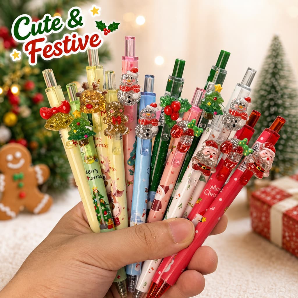 10 Unidades De Canetas De Gel De Natal , Retráteis De Tinta Preta De 0.5 Mm Para Presentes Do Professor , Material Escol