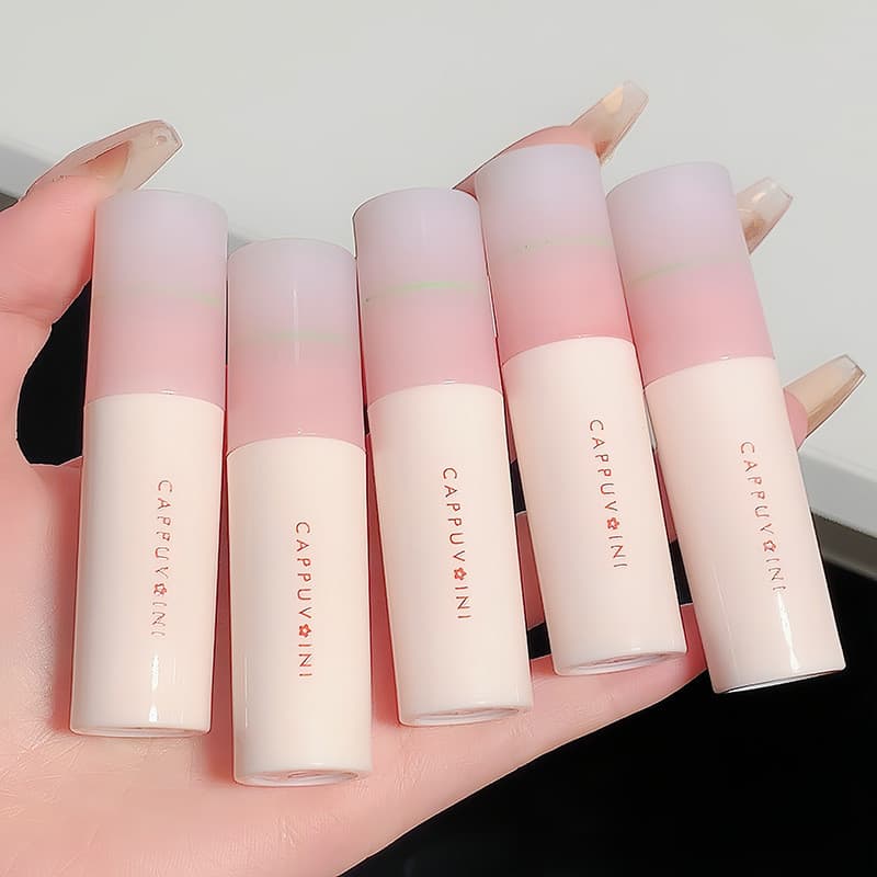 Batom Cappuvini Floral Lip Mud em Tubo Pequeno, Batom Clareador Leve, Brilho Labial Matte Aveludado Cor Algodão Doce