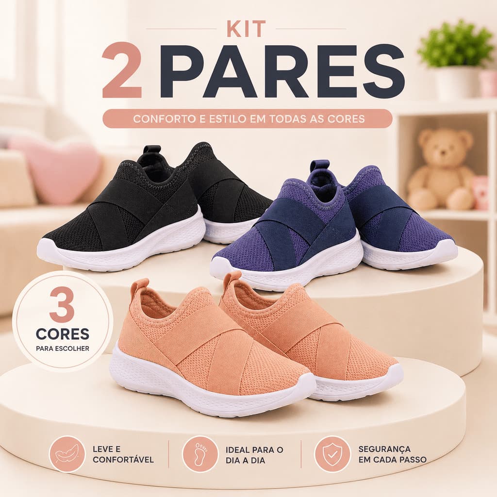 Kit 2 Pares Tênis Meia Infantil Calce Fácil Leve Macio Respirável Confortável Menino Menina Bonito