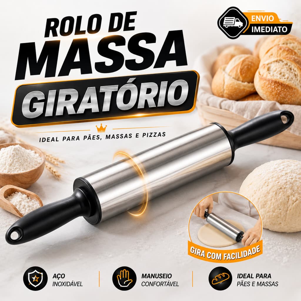 Rolo De Massa Inox Giratório 37,5cm Para Pães Pizza Massa Salgados Esfirra