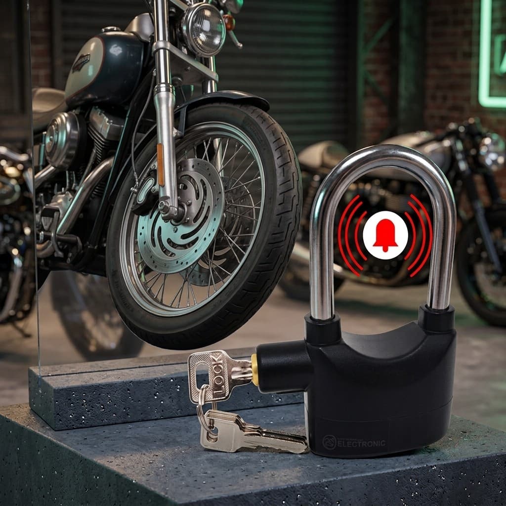 Trava Antifurto Cadeado com Alarme Sensível Som Forte 110dB Aço Inox Moto Bicicleta