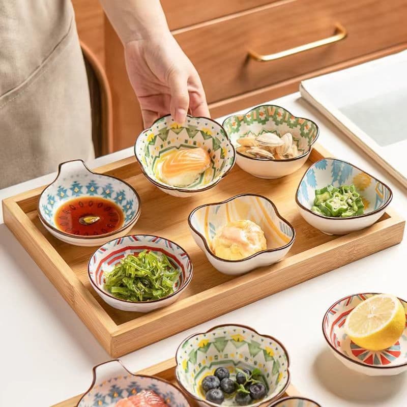 Prato de molho de soja estilo japonês, prato de tempero de cerâmica doméstico, prato pequeno, lanche criativo, vinagre,