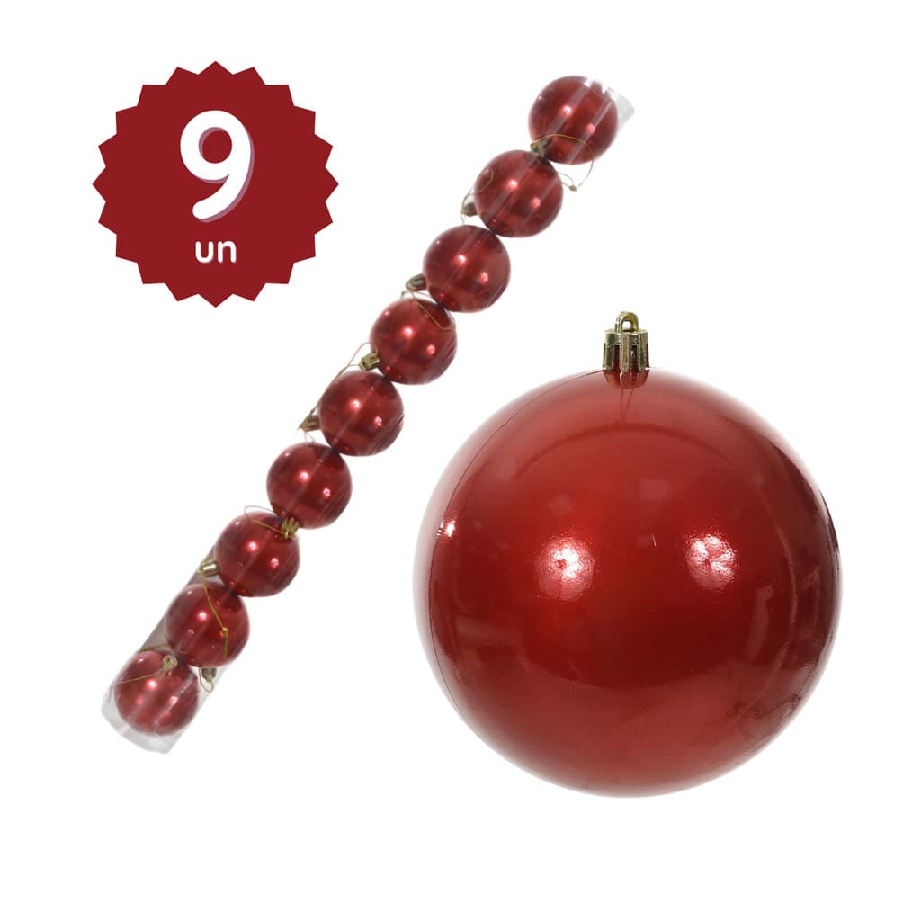 Kit 9 Bolas Natal 6cm Vermelha Perolada Enfeite Árvore Natalina Luxo Decoração Brilho