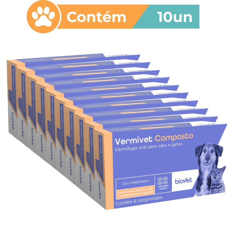 Vermivet Composto Caes Gatos 600 Mg 04 Comp (10 Caixas)