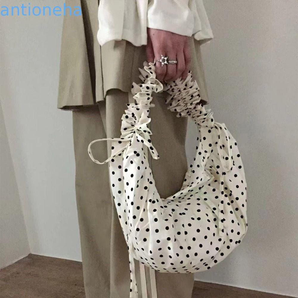 Bolsa De Ombro De Bolinhas ANTIONEHA , Crossbody Retrô Plissada Estilo Coreano Com Cordão , Renda