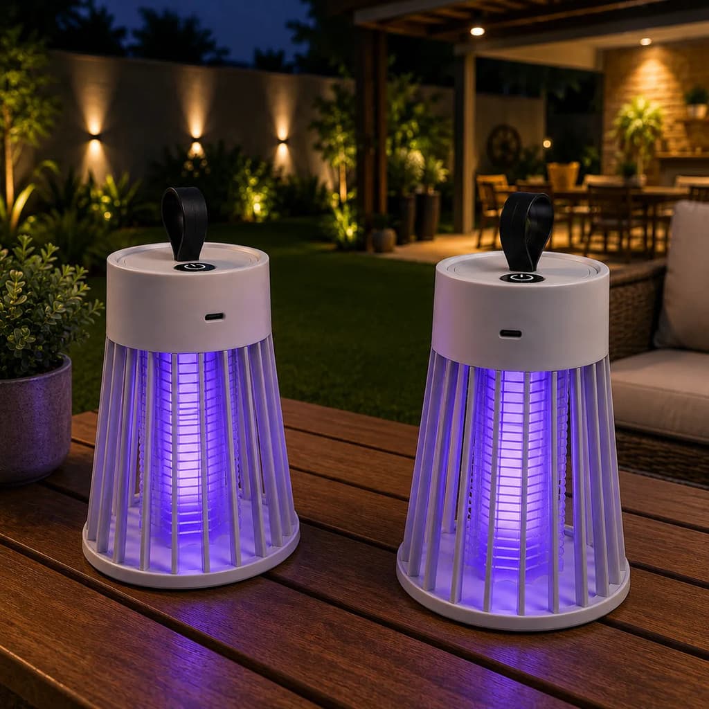 Kit 2 Luminárias Mata Pernilongos Luz Led Uv Solar Repelente