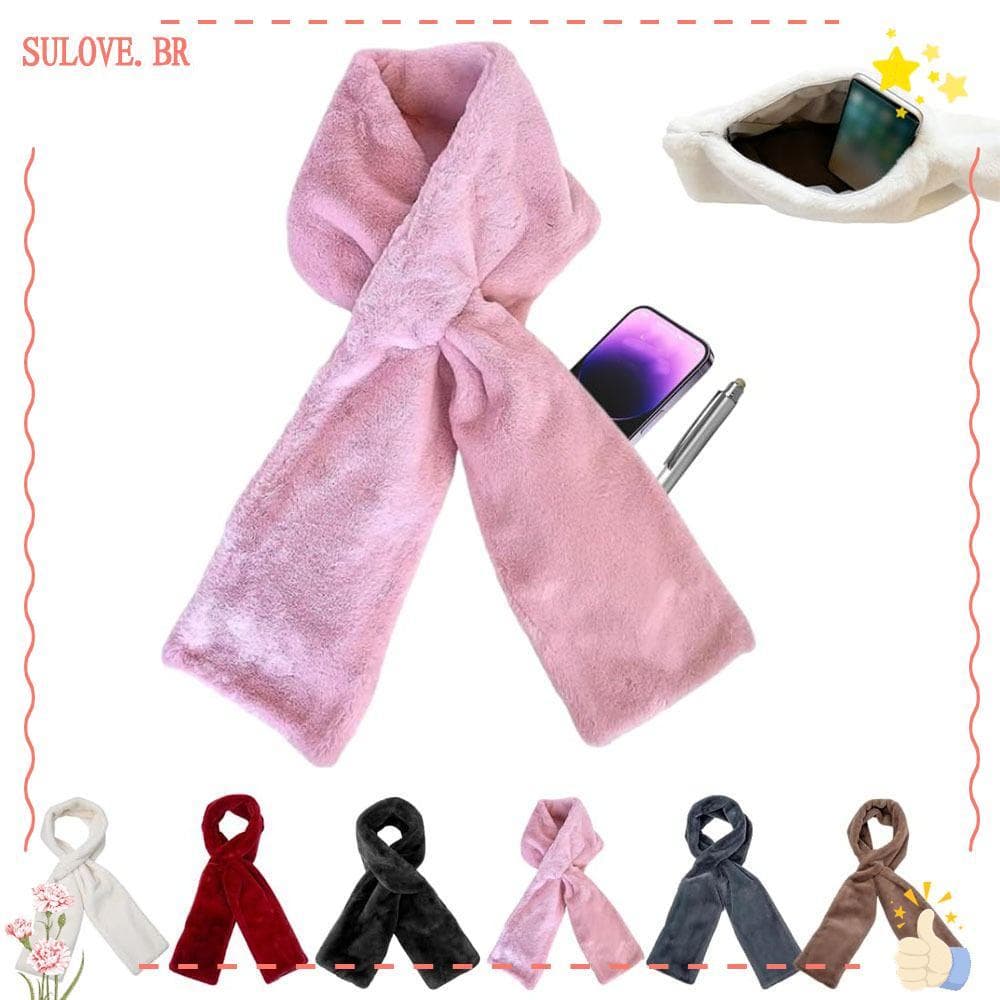 SULOVEDU Lenços De Pelúcia , Com Bolso Zíper Oculto , Lenço Quente De Pele Sintética De Macio Unissex