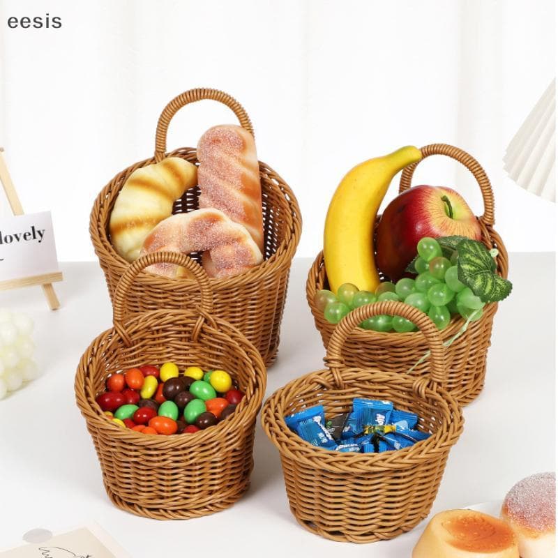 eesis Imitação De Rattan Cesta De Armazenamento De Cozinha Marrom Com Alça Cestas De Suspensão Tecidas À Mão Vegetais Fr