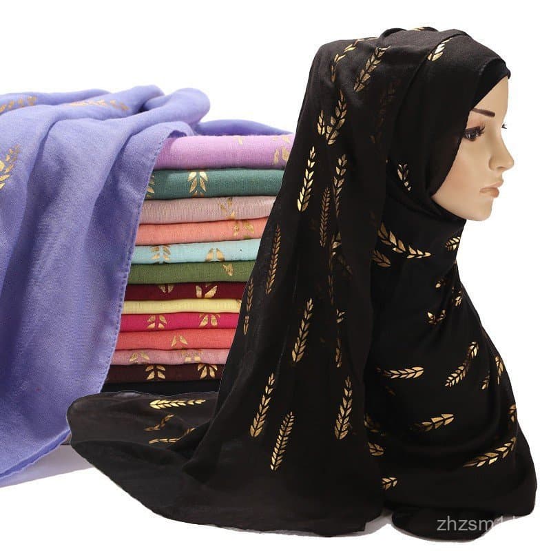 Hijab de Algodão com Estampa Dourada para Mulheres MSL083