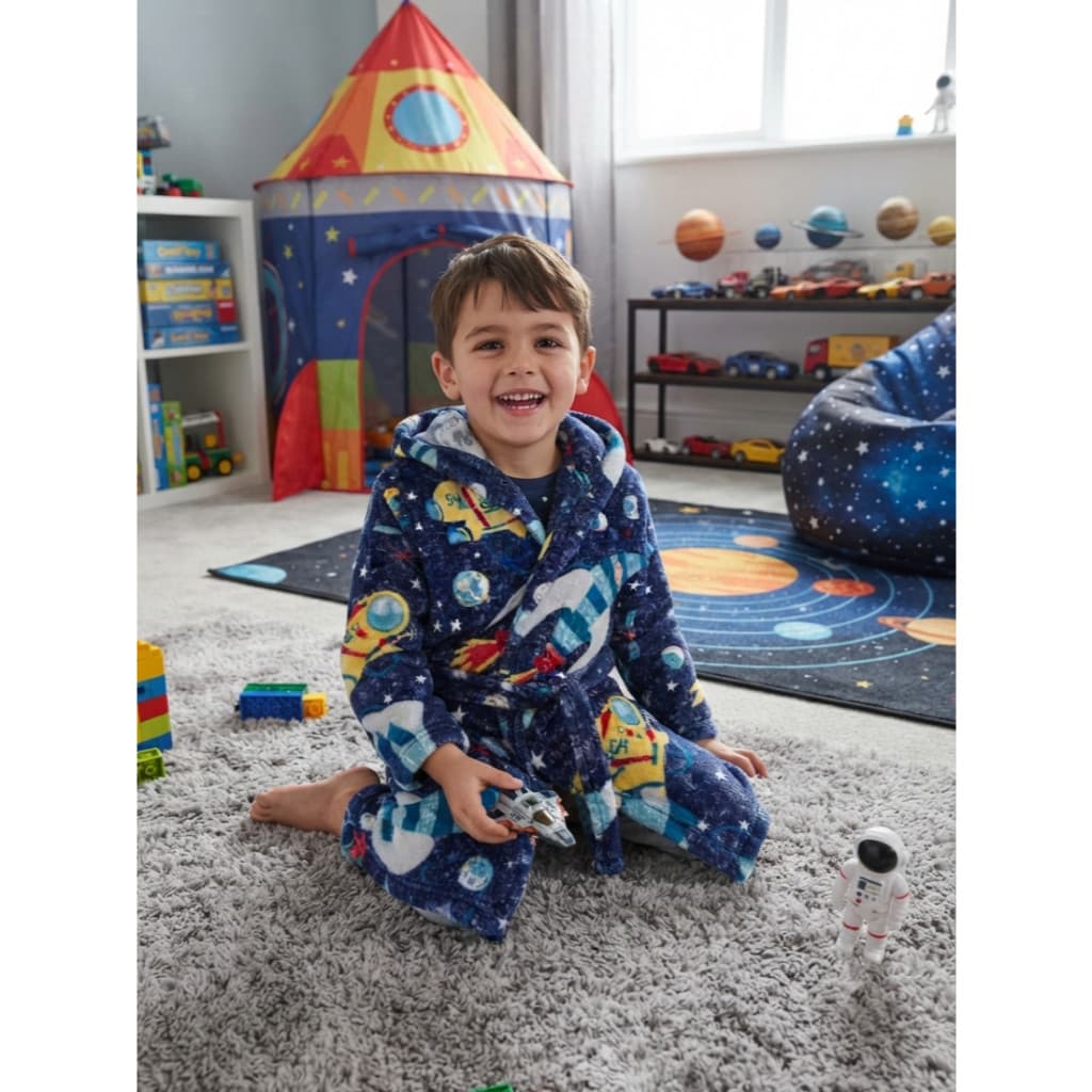 Roupão manta soft infantil Game,Dino Verde,Espaço e Rex -Com cinto e capuz -Manga longa -Menino -Fofo e confortável