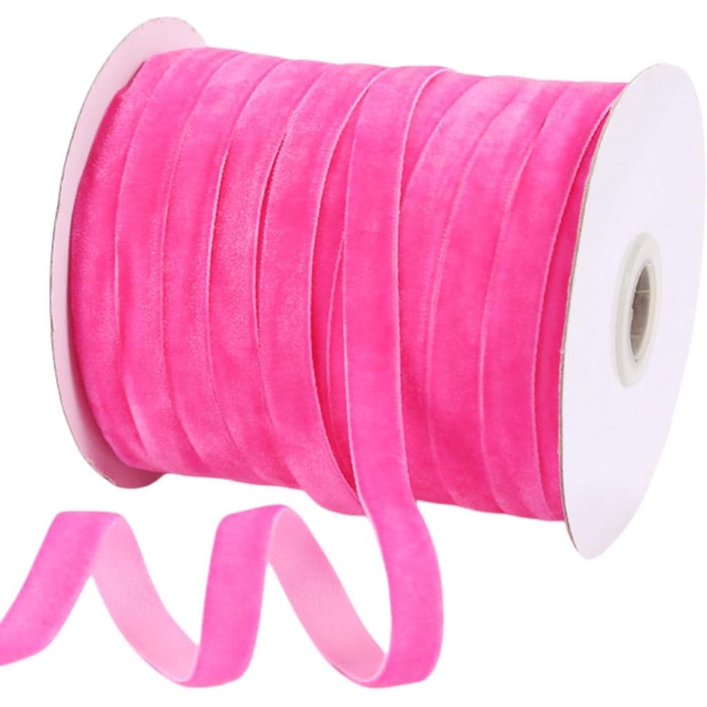 Abbaoww Fita de Veludo Vintage Rosa Choque de 50 Jardas, 3/8 Polegadas de Largura, para Embalagem de Presentes, Natal, C