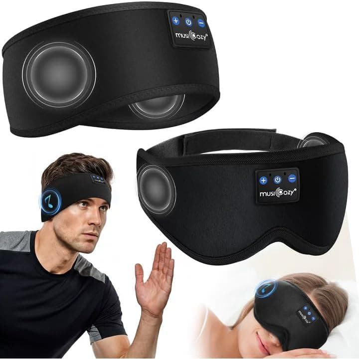 MUSICOZY Conjunto de 2 Peças: Fones de Ouvido Bluetooth para Dormir e Máscara de Olhos Bluetooth para Dormir, Máscara de