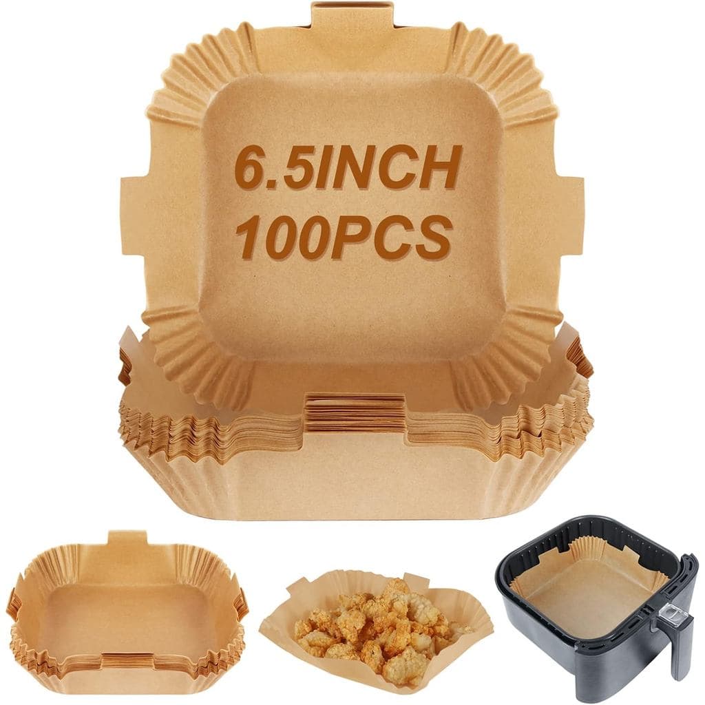 BYKITCHEN Square Air Fryer Parchment Paper, Set of 100, 6.5 Inch Square Airfryer Liners, Air Fryer Filter Paper, Compati