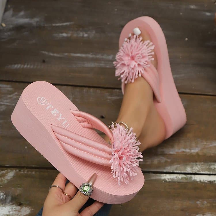 Chinelos femininos, chinelos de salto cunha, chinelos de sola grossa, sapatos para atividades ao ar