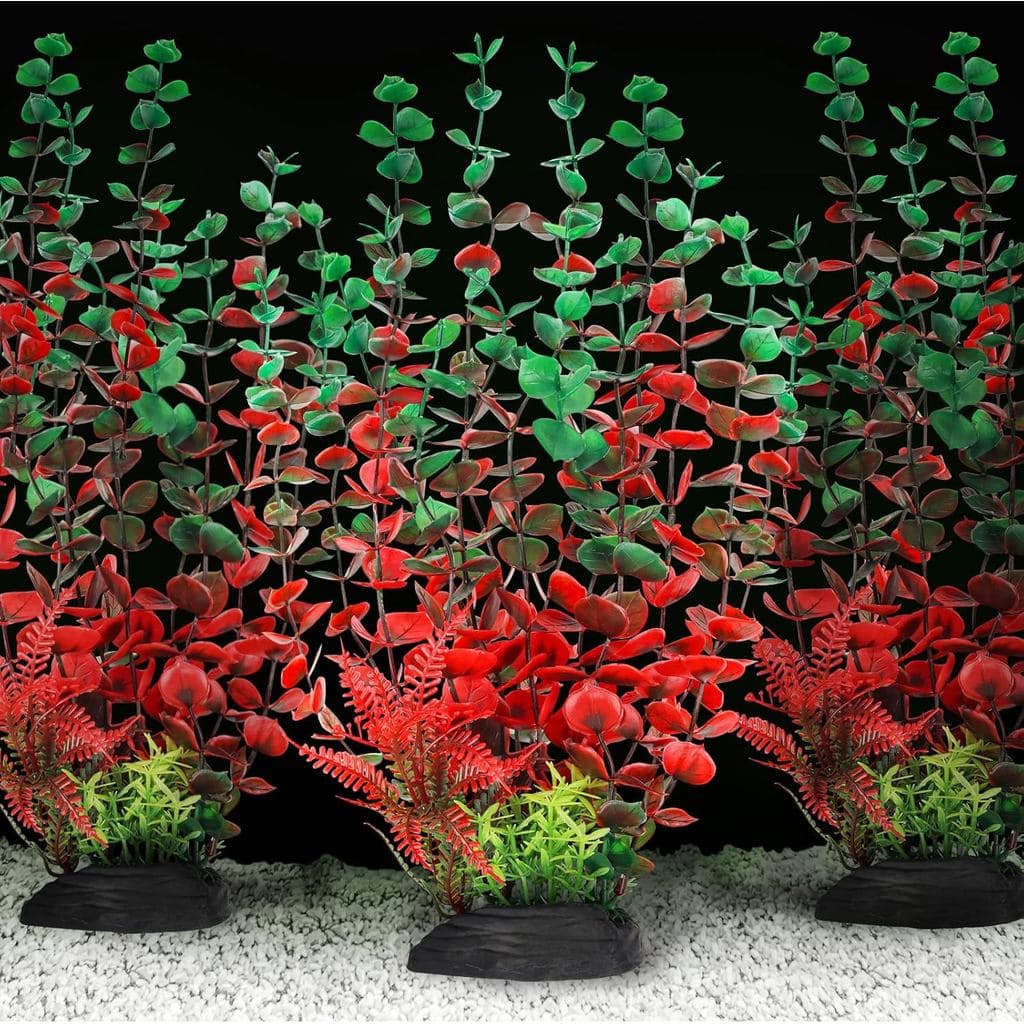 QUOZUO Aquarium Large Plants Decoration, Aquarium Decorations Artificial Plastic Plants, Dark Red Fish Tank Accessories