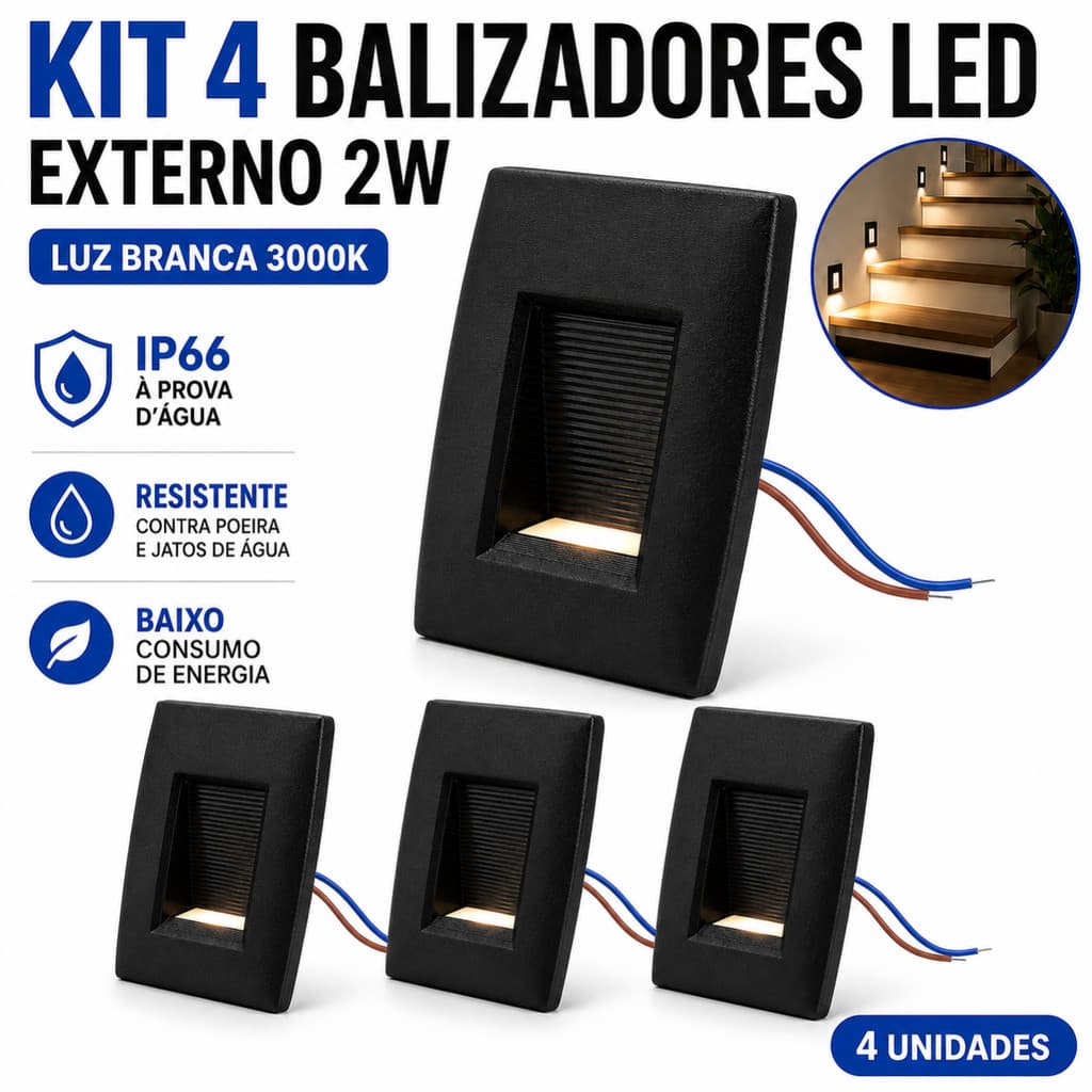Kit 4 Balizadores LED 2W 3000K IP66