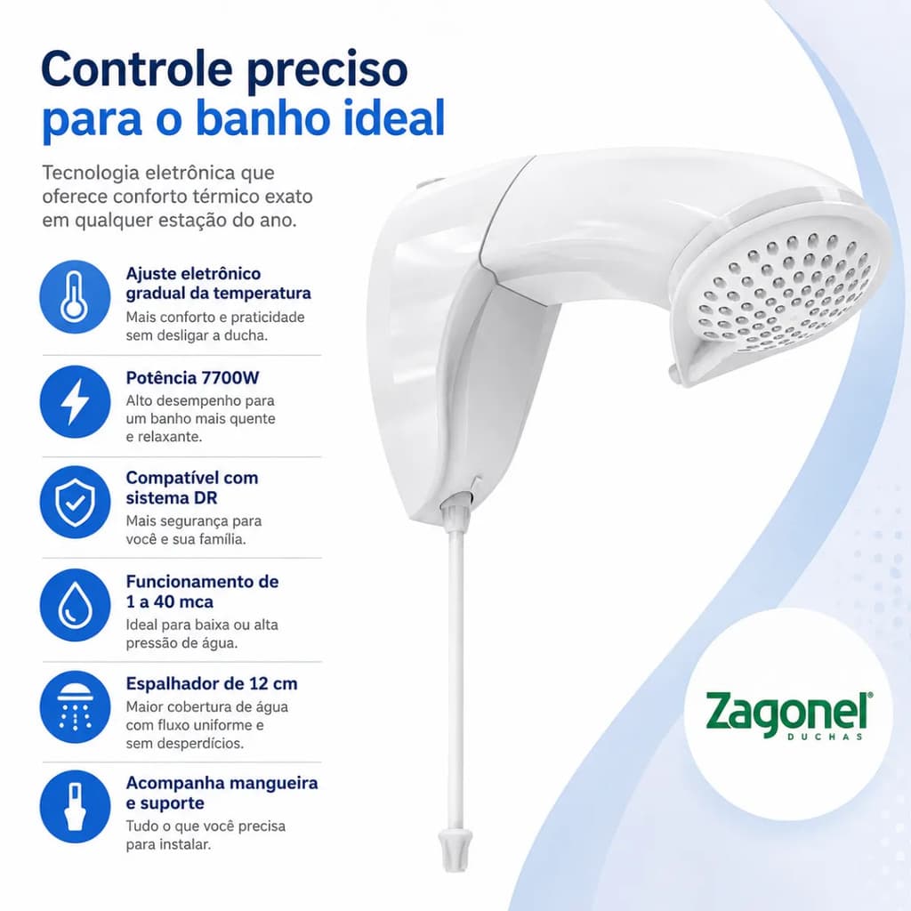 Ducha Eletrônica Zagonel ND Branca 7700W 220V