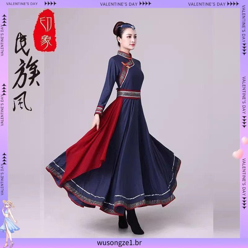 Traje de desempenho de dança mongol minoria étnica mongol adulto arte exame prática grande balanço saia quadrada dança d