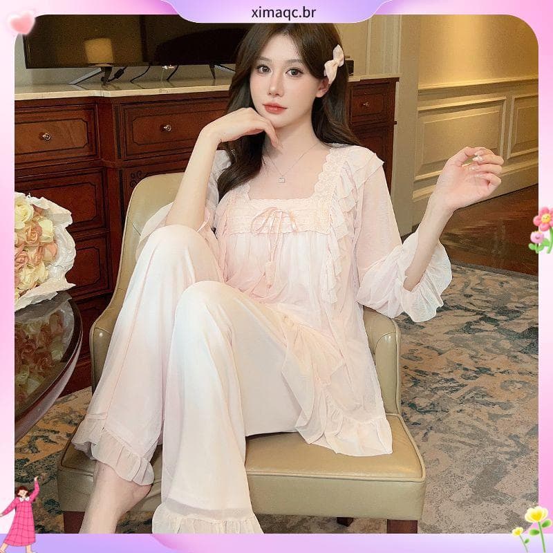 2026 novo estilo primavera verão pijamas malha luz doce estilo princesa doce renda francesa puro desejo estilo fino Home
