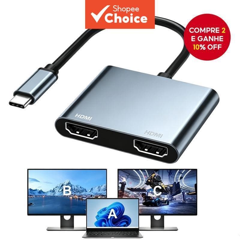 Adaptador de exibição USB C para HDMI Dual 4K HD, conversor de tela estendida para Laptop MacBook.