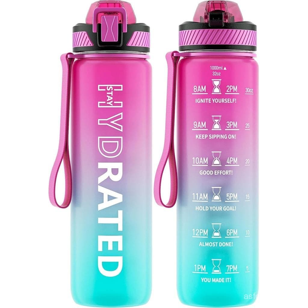 Garrafa de água QLUR com canudo, garrafa de água motivacional de 32 oz com marcadores de tempo, material Tritan, garrafa