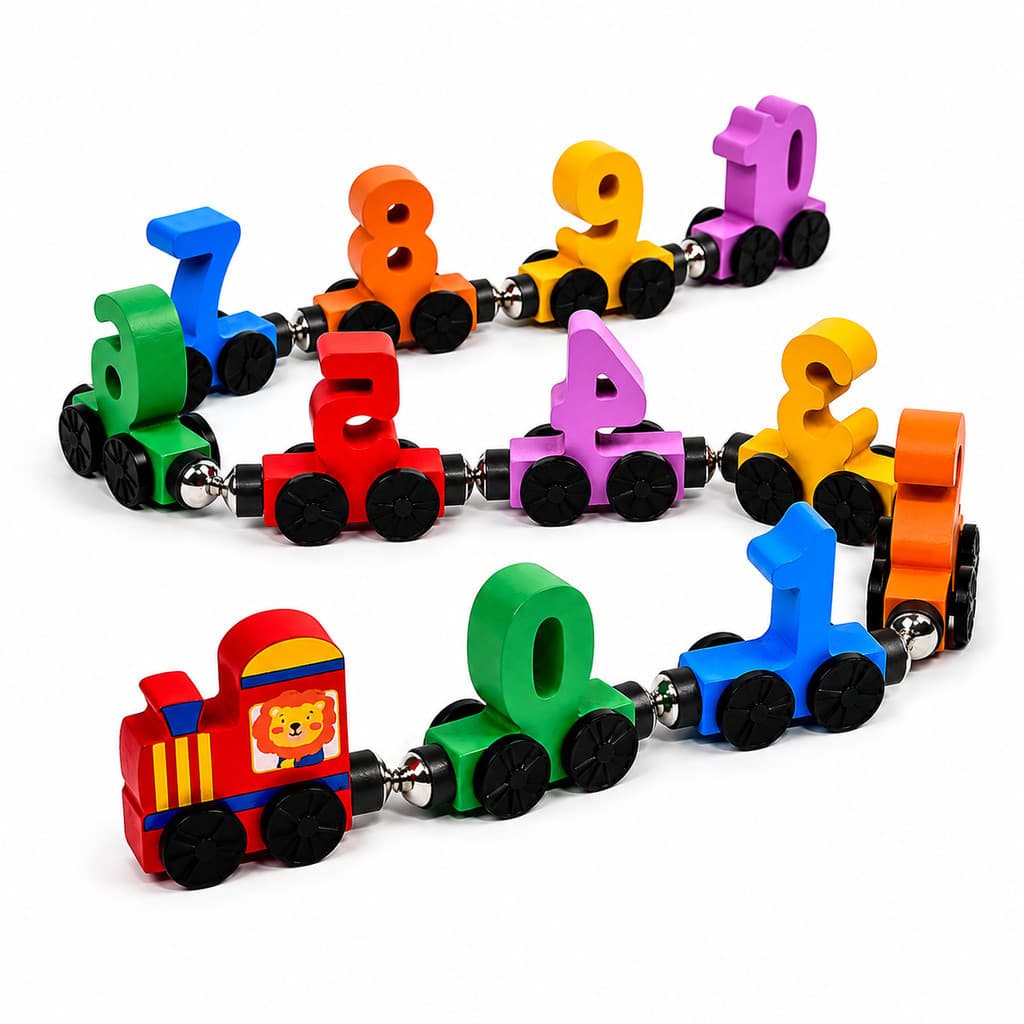 Trem Magnético de Números em Madeira 0 a 10 Brinquedo Educativo Infantil Montessori 11 Peças