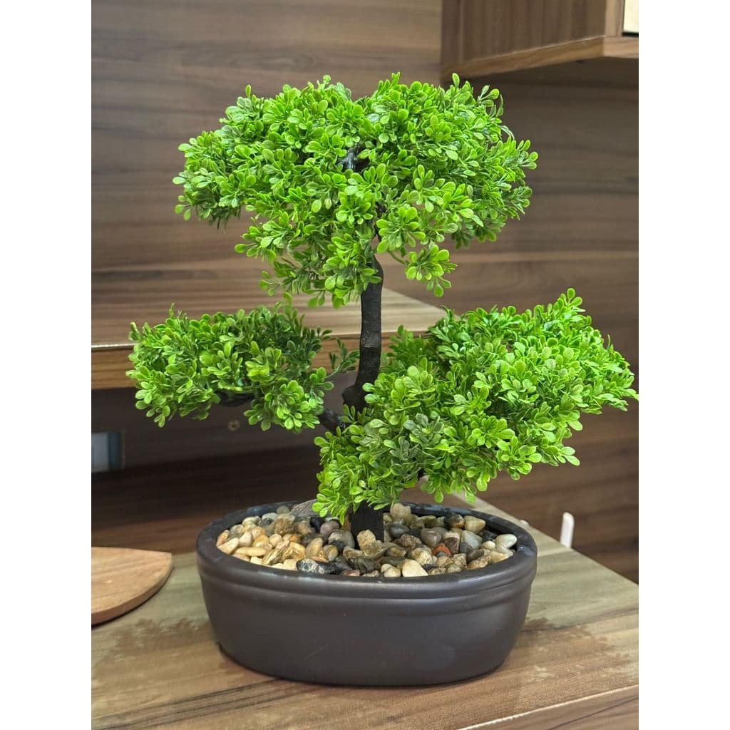 Planta Arranjo Bonsai Artificial e Vaso Realista com Pedrinhas para sua Decoração