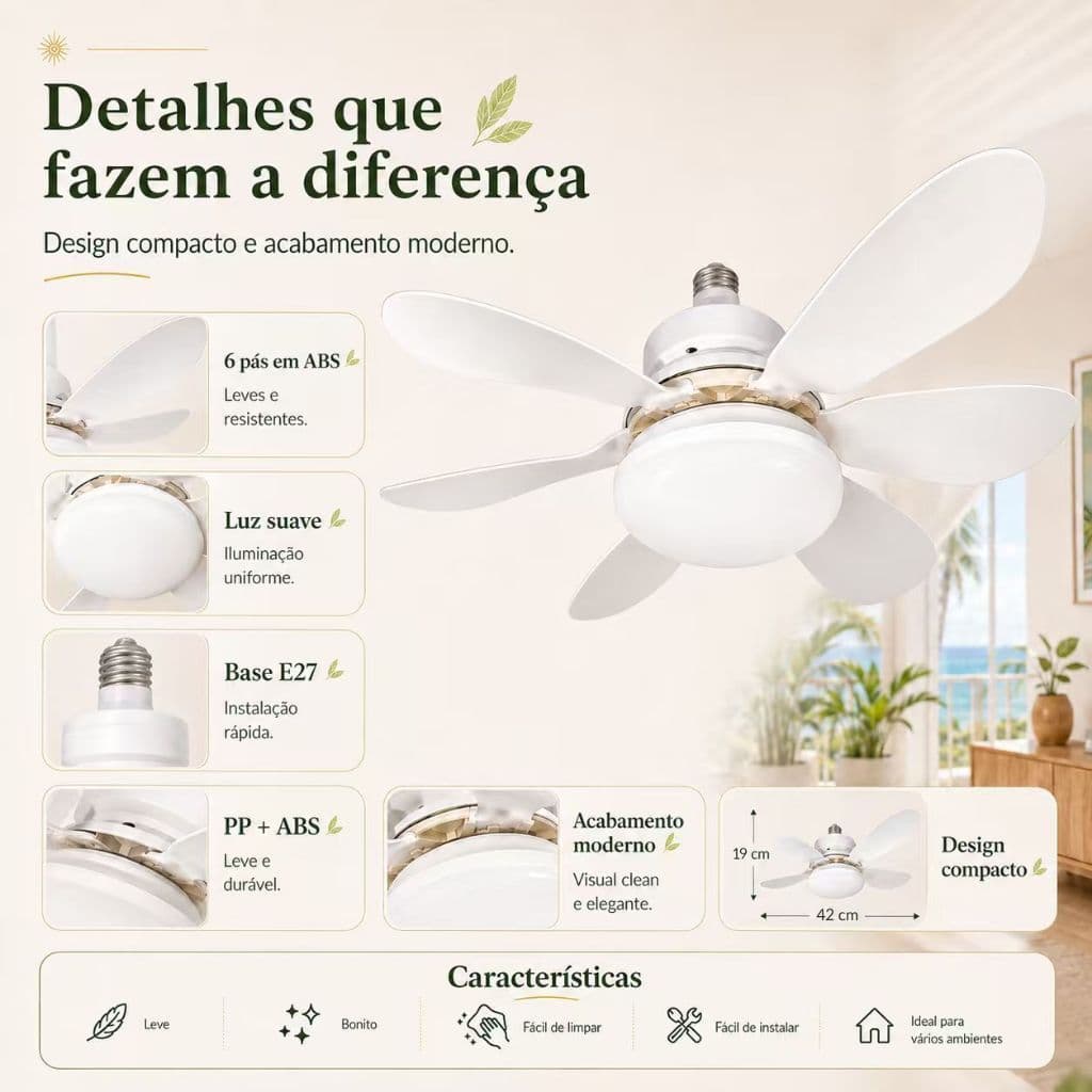 Ceiling Fan with Light Silent Remote Control Economical Easy Installation LED Bivolt E27
