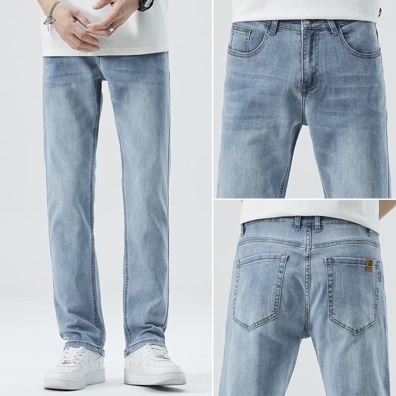 Estilo americano 2026 primavera verão Jeans masculino simples Casual All-Match fino ajuste reto juventude estiramento