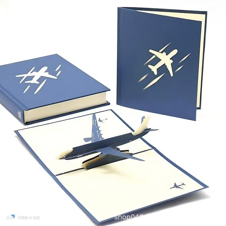Cartão de felicitações tridimensional 3D, entalhe em papel cortado à mão, aeronave de aviação civil, presente de anivers
