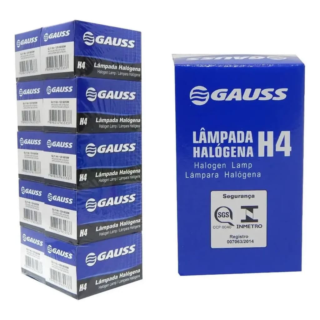 Kit 10x Lâmpadas Automotivas Gauss H4 60/55w Halogena 12v