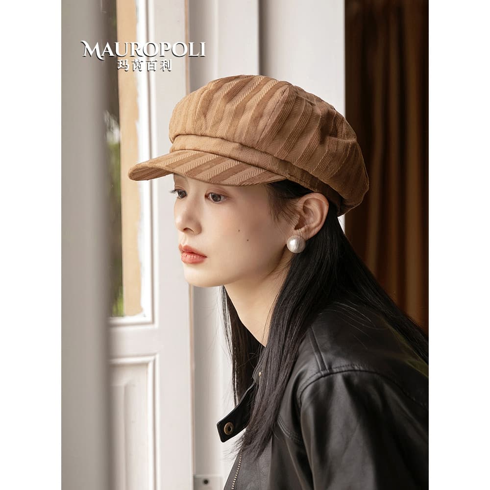 Boné de pico feminino outono inverno francês Retro chapéu de algodão de aba curta feminino 2026 novo estilo versão corea