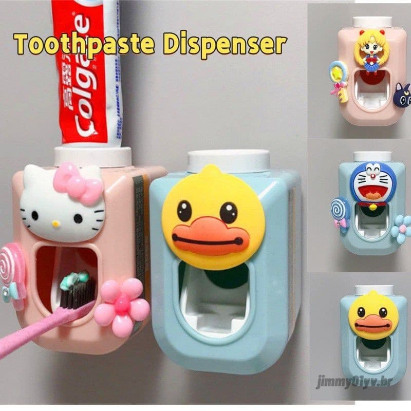 Dispensador Automático de Pasta de Dente Sanrio Hello Kitty Montado na Parede Sem Furos DMZ5