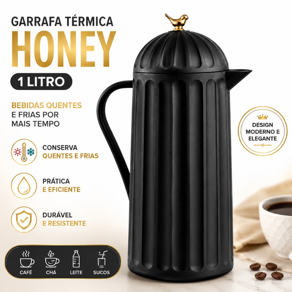Garrafa Térmica 1 Litro 1L Café Chá Leite Bebidas Quentes e Frias Hotel Pousada Cozinha - Casutil