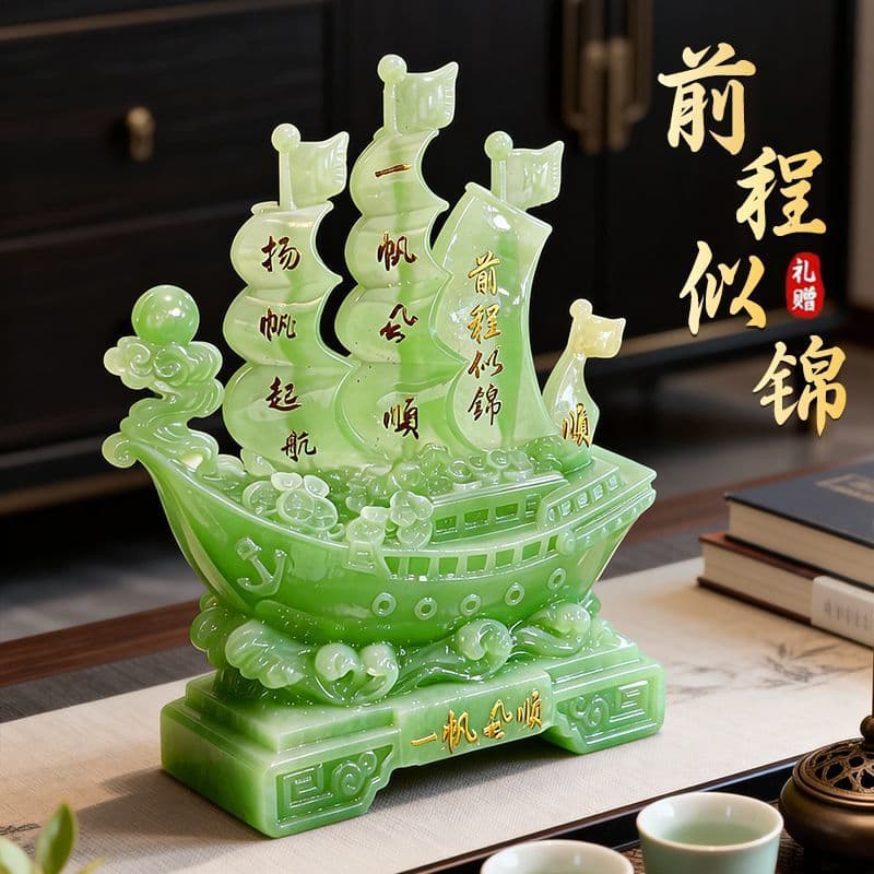 Novo ornamento de barco à vela cor de jade para a porta de entrada, um ótimo presente e item artesanal para decorar a sa