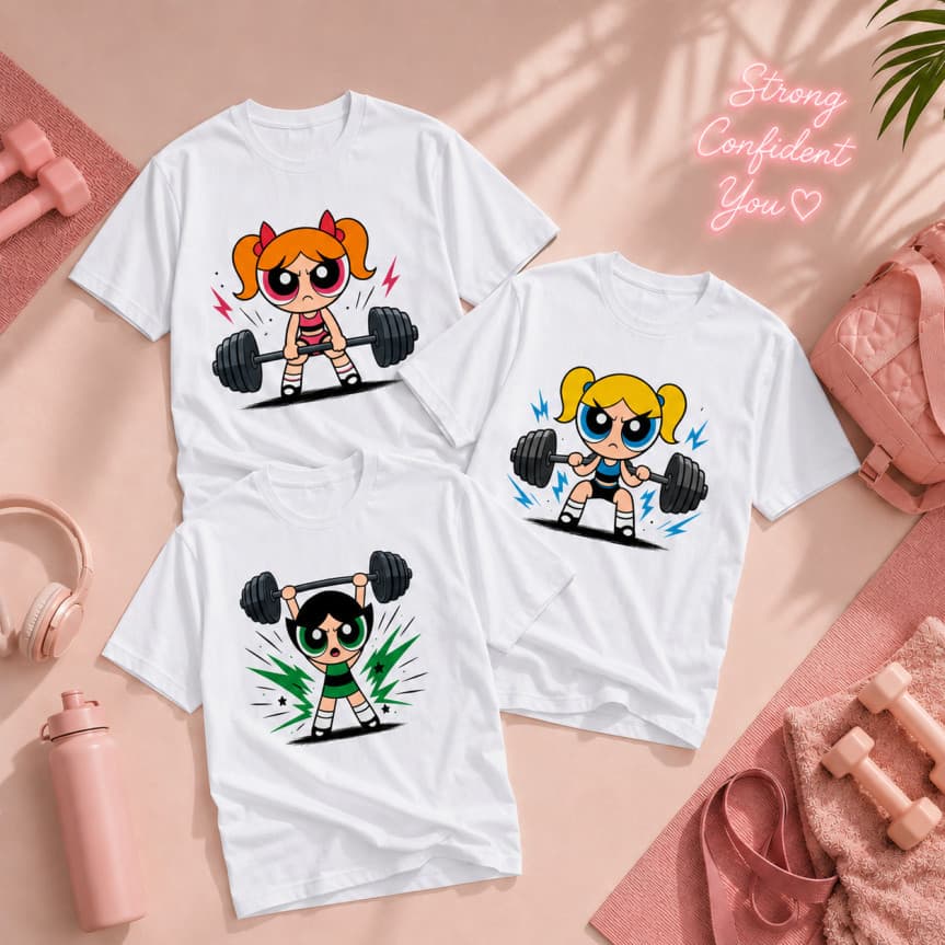 Kit 3 Camisetas Super Poderosa Fitness Estampada Academia Gym Musculação Treino Cartoon