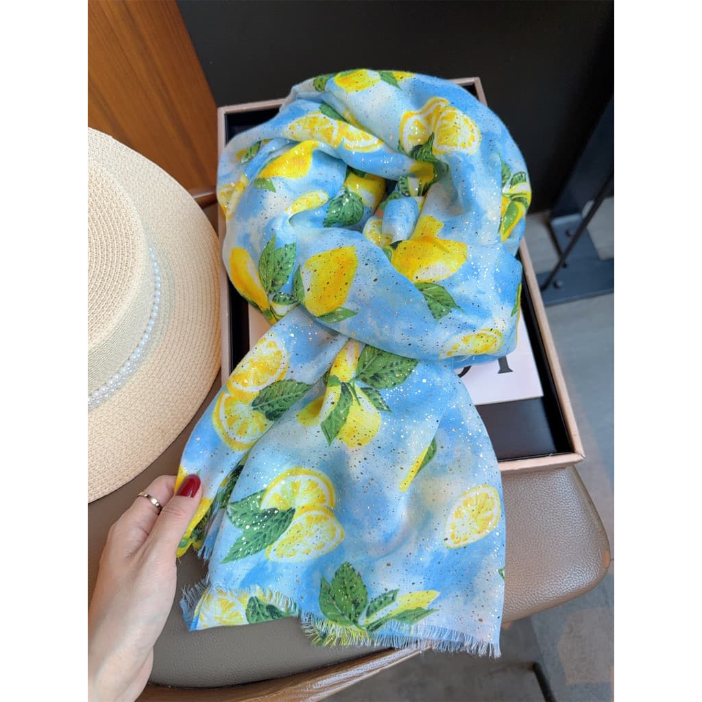 Lenço de seda dourado fresco limão lenço de seda feminino primavera verão viagem férias protetor solar sombra xale fino