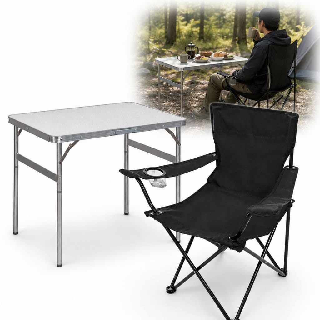 Kit Cadeira Dobrável Camping + Mesa Dobrável Camping