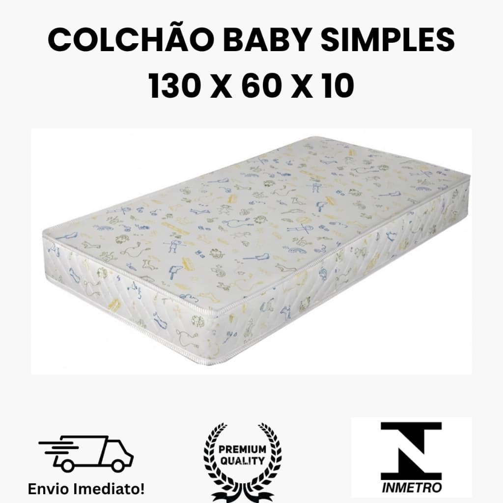 Colchão Baby 1,30 x 60 x 10 Simples Para Berço e Cama Criança Infantil  Espuma D18 Premium Macia - Envio Imediato