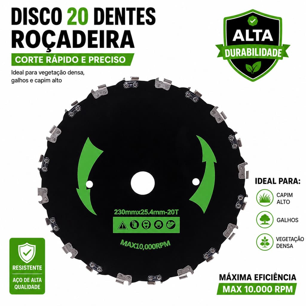 Disco 20 Dentes Roçadeira Aço Alta Durabilidade Corte Vegetação Resistente Profissional Durável